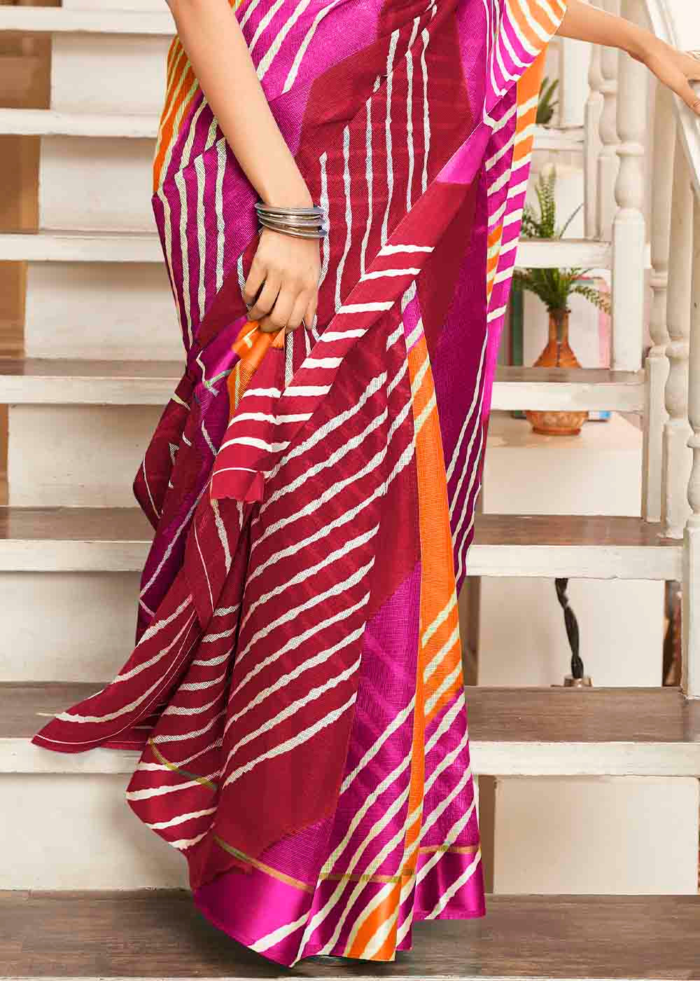 Shades Of Pink Leheriya Printed Cotton Saree : Top Pick