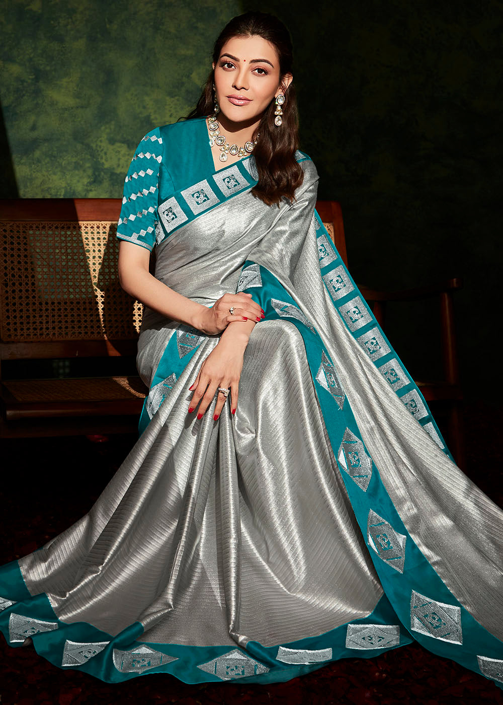 Gray Colored Organza Saree With Sequence And Crystal Work - House of Surya