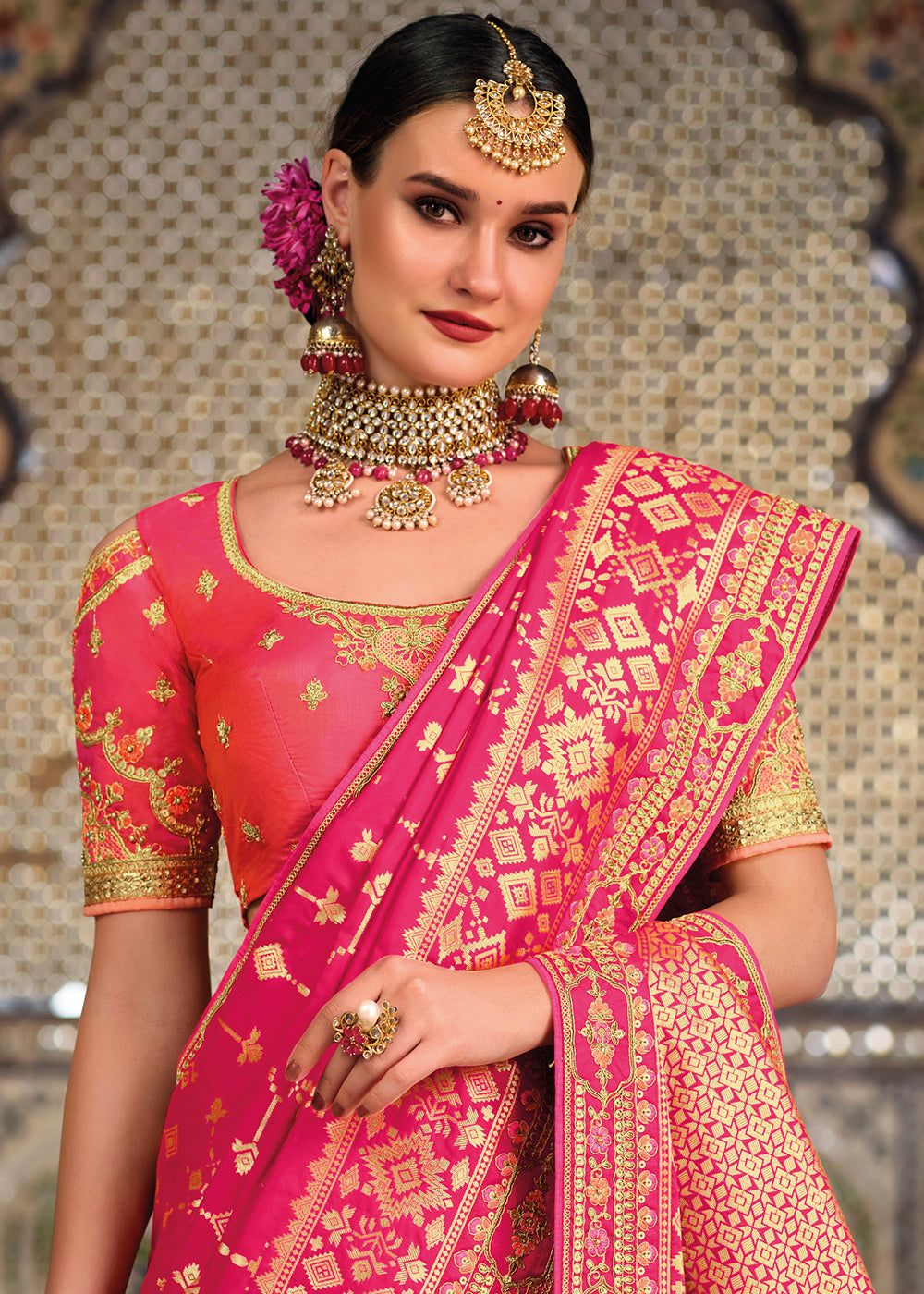 Shades Of Pink Banarasi Silk Saree with Embroidered work