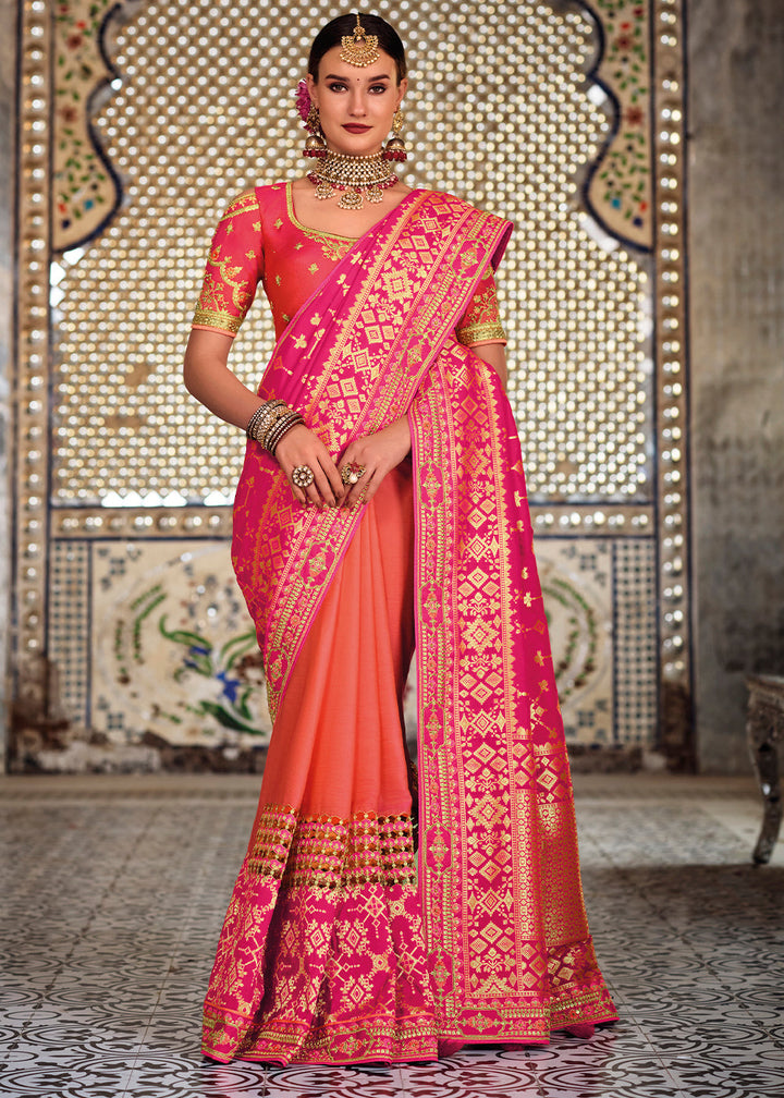 Shades Of Pink Banarasi Silk Saree with Embroidered work