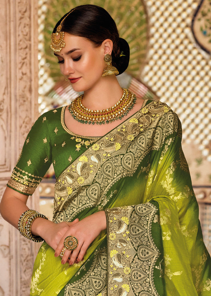 Shades Of Green Banarasi Silk Saree with Embroidered work