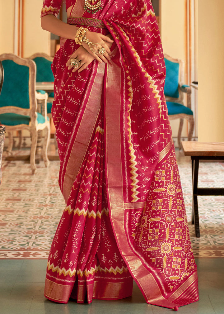 Magenta Pink Designer Printed Silk Saree