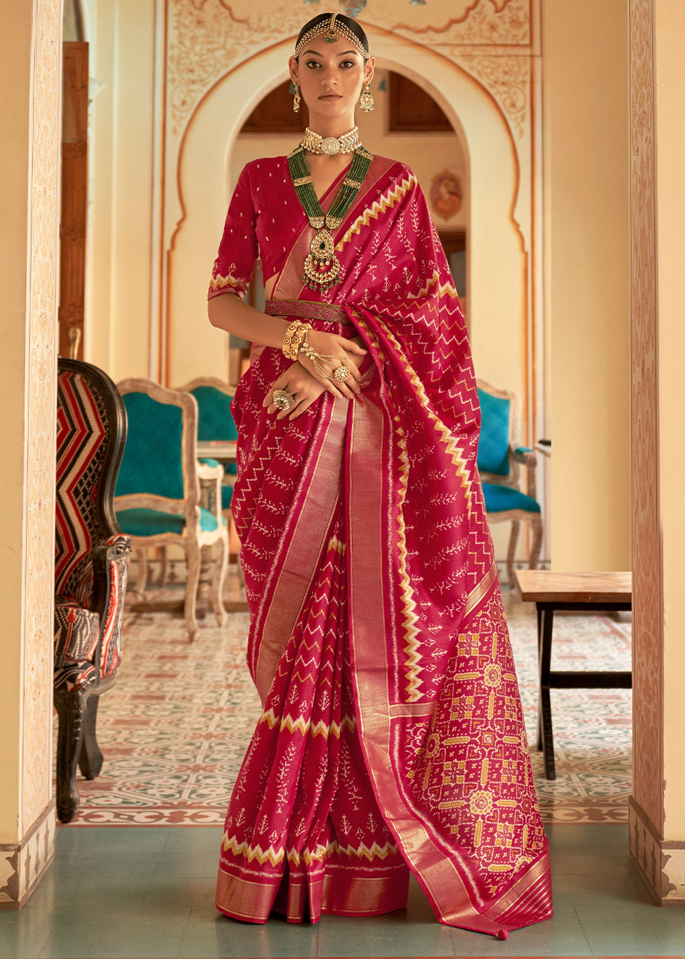 Magenta Pink Designer Printed Silk Saree : Top Pick