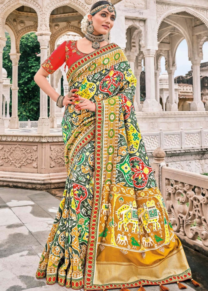 Green & Yellow Patan Patola Silk Saree with Embroidered Blouse
