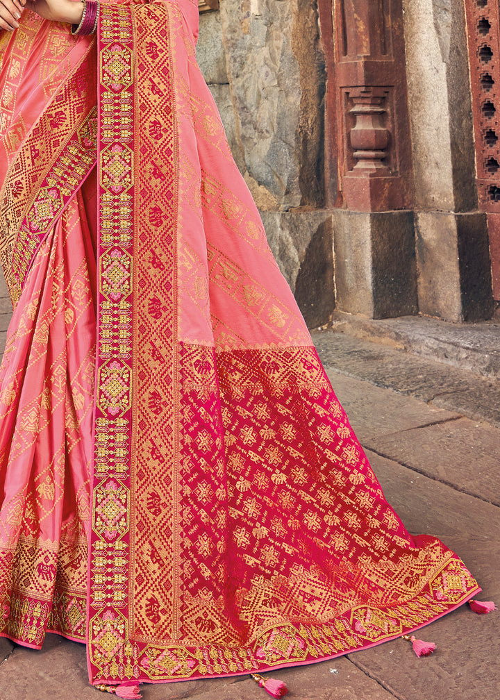 Shades Of Pink Zari Woven Banarasi Silk Saree with Embroidered Blouse
