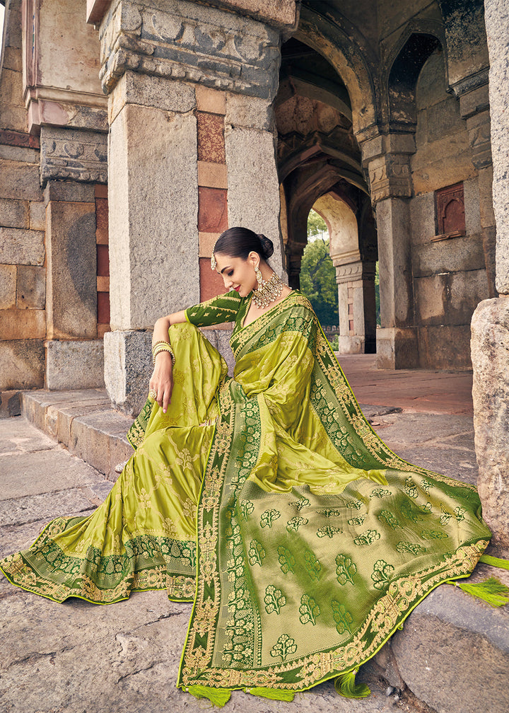 Shades Of Green Zari Woven Banarasi Silk Saree with Embroidered Blouse