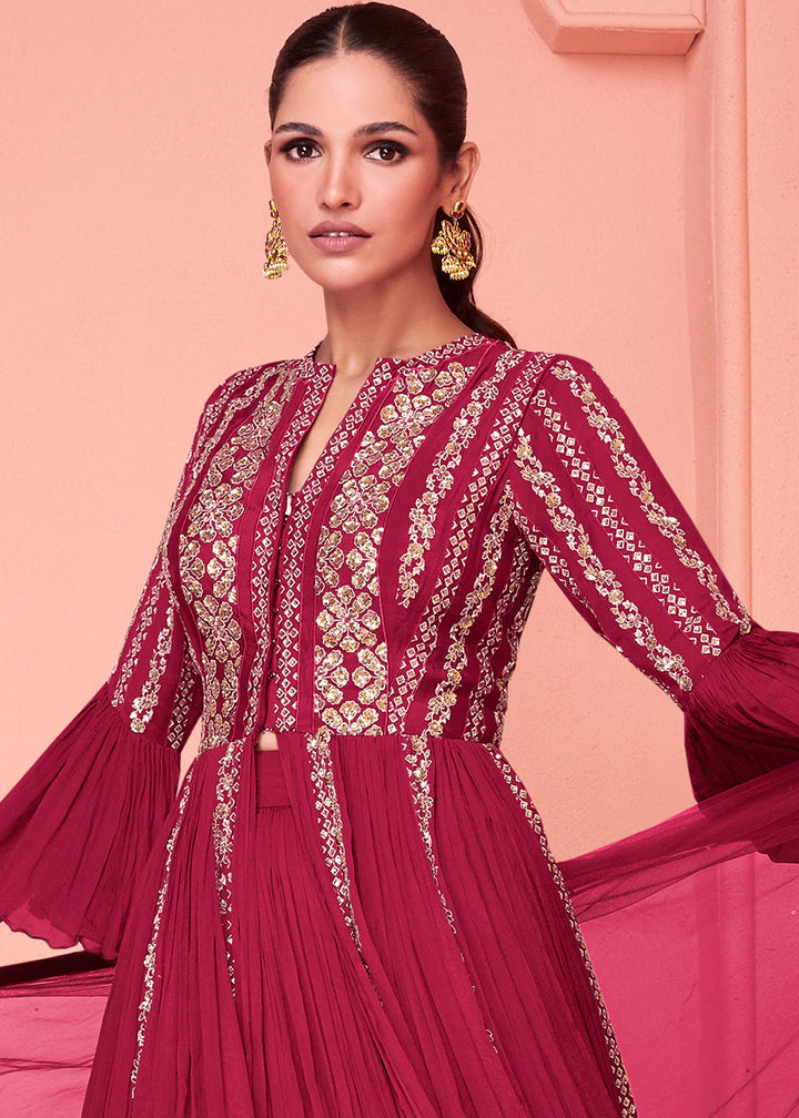 Ruby Pink Embroidered Georgette Salwar Suit