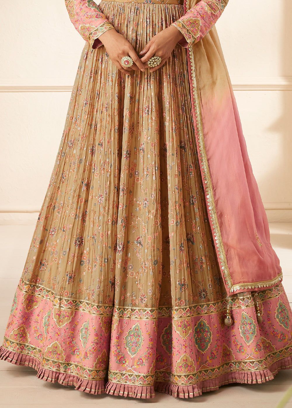 Brown & Pink Designer Georgette  Anarkali Suit with Embroidery work