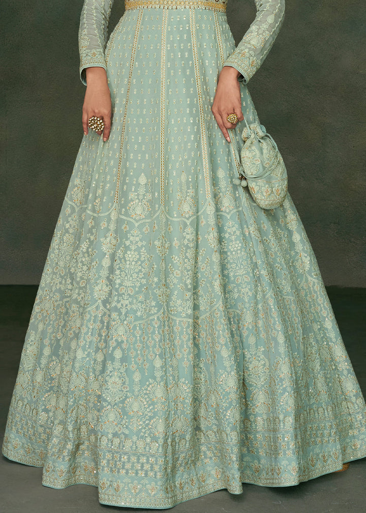 Moss Green Georgette Front Embroidered Anarkali Suit