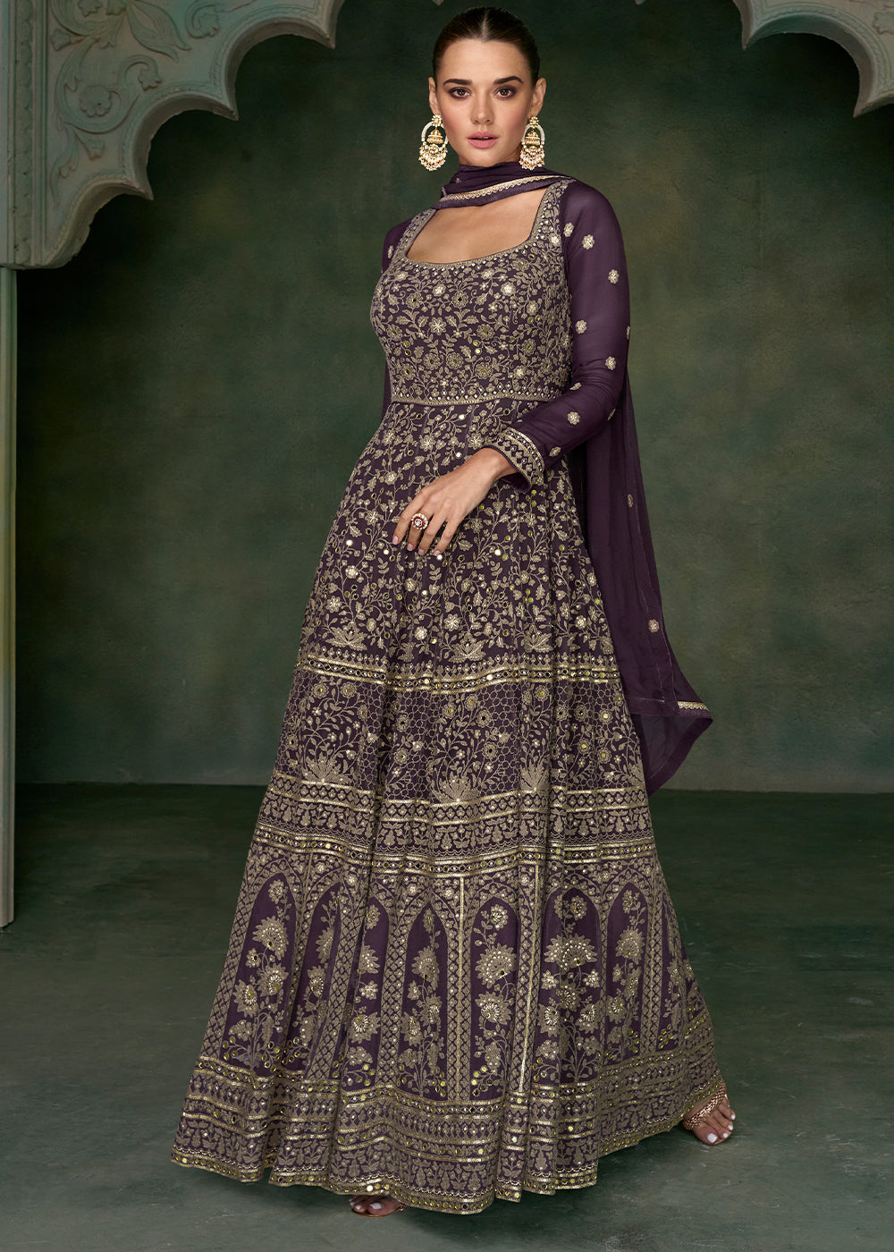 Midnight Purple Georgette Front Embroidered Anarkali Suit