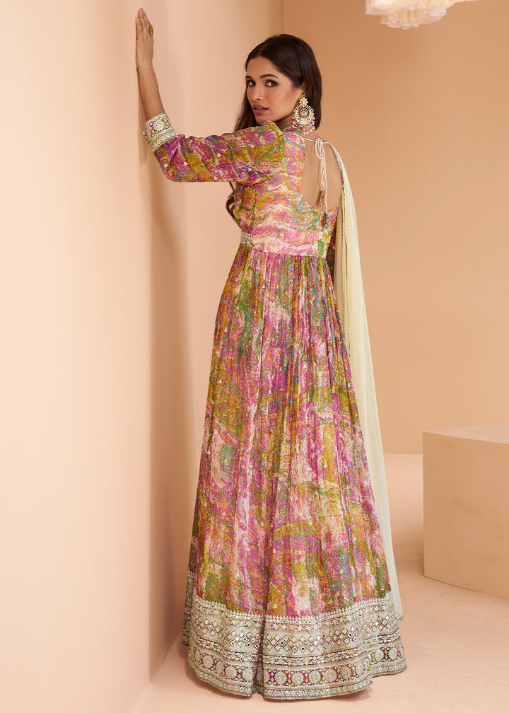 Multi Colored Floral Printed Georgette Anarkali Suit