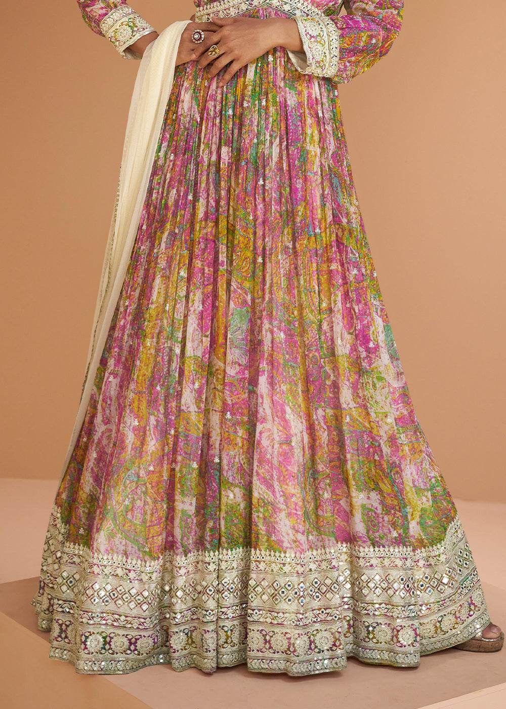 Multi Colored Floral Printed Georgette Anarkali Suit