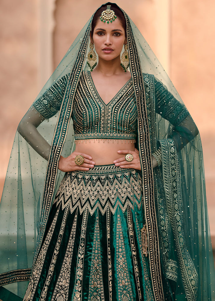 Shades Of Green Ready to Wear Designer Viscose Lycra Silk Lehenga Choli With Fully Embroidered work