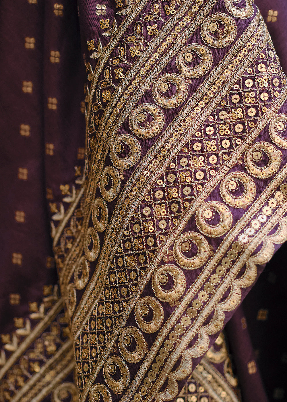Palatinate Purple Viscose Jacquard Silk Anarkali Suit with Front & Back Embroidery