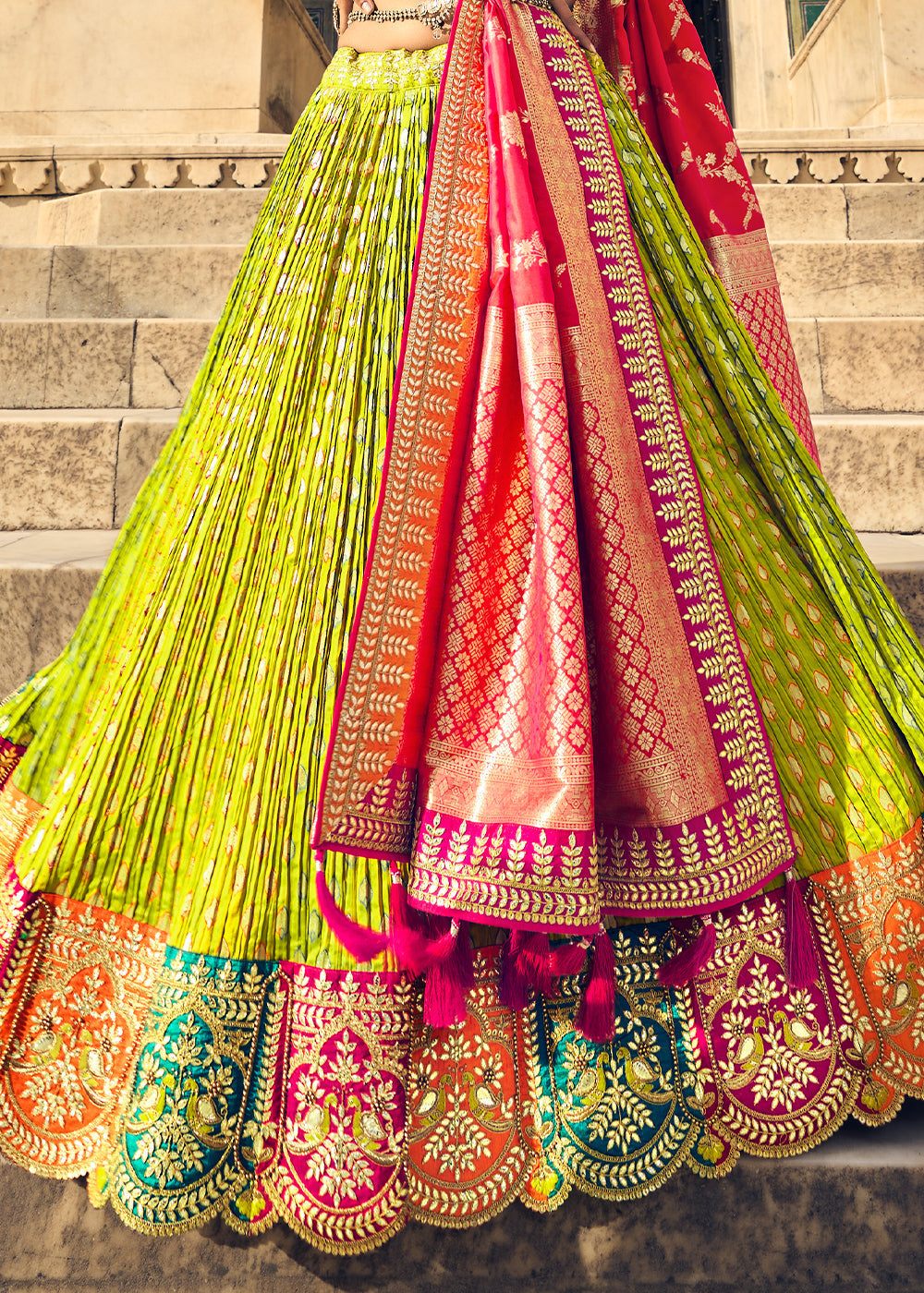 Pear Green Banarasi Silk Lehenga Choli with Heavy Embroidery Work