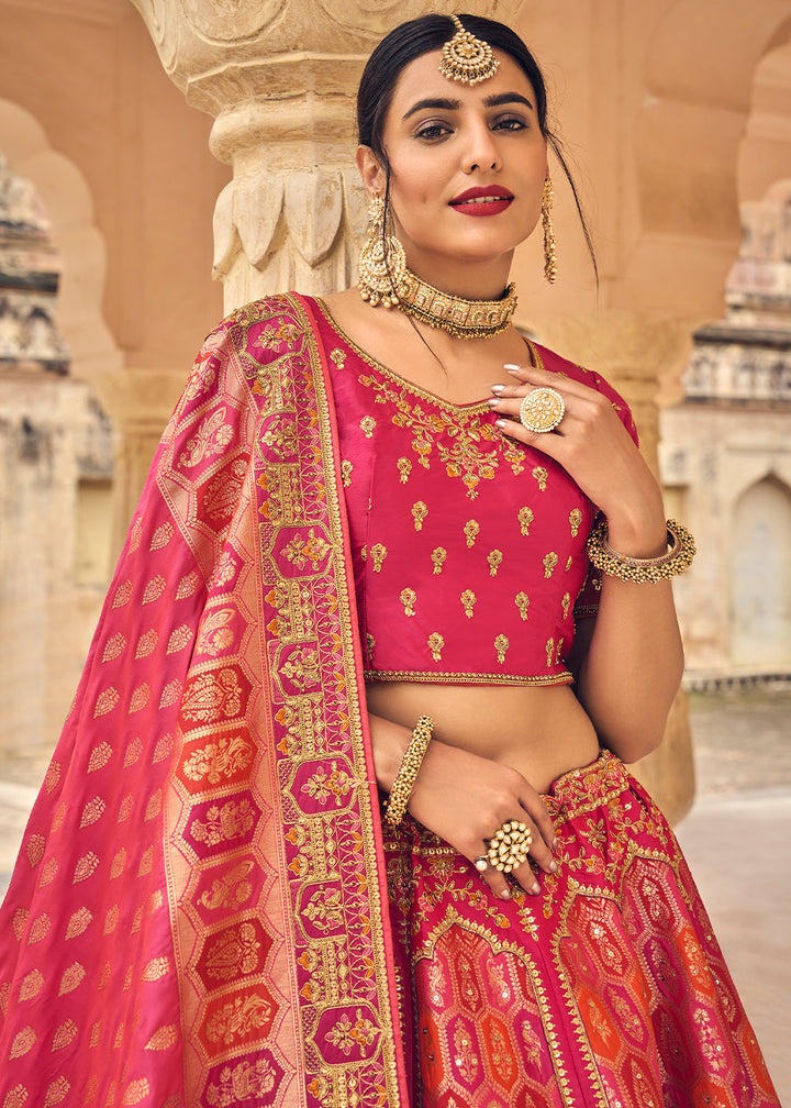 Shades Of Pink Banarasi Silk Lehenga Choli with Heavy Embroidery Work