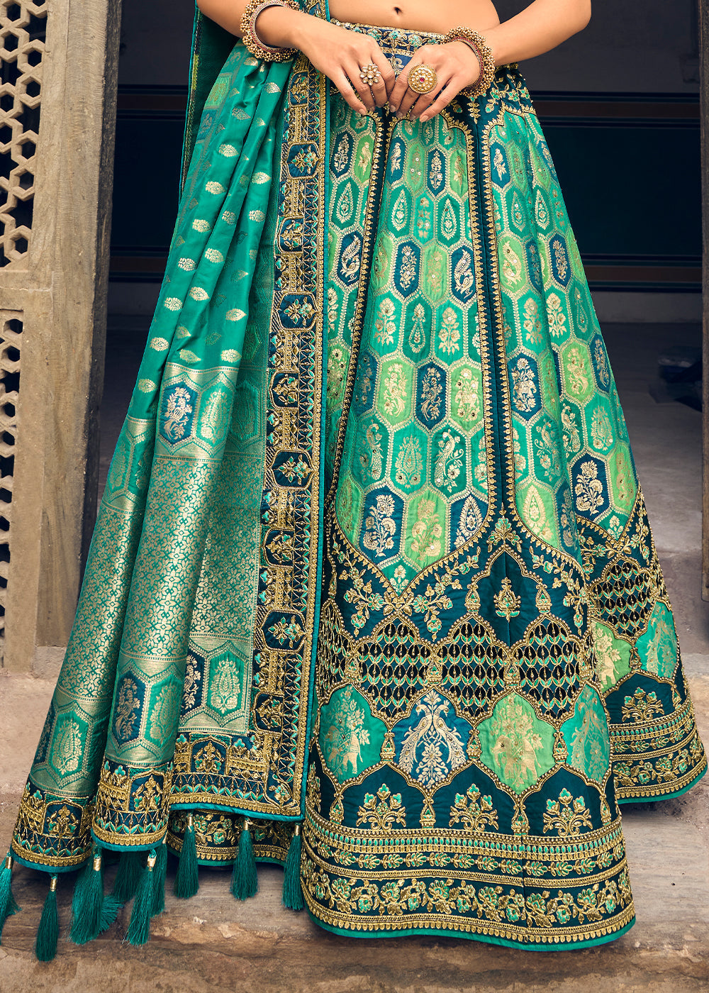Shades Of Blue Banarasi Silk Lehenga Choli with Heavy Embroidery Work