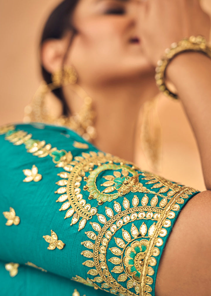 Green & Blue Banarasi Silk Lehenga Choli with Heavy Embroidery Work