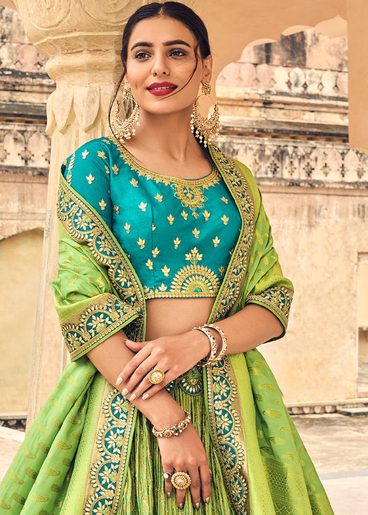 Green & Blue Banarasi Silk Lehenga Choli with Heavy Embroidery Work