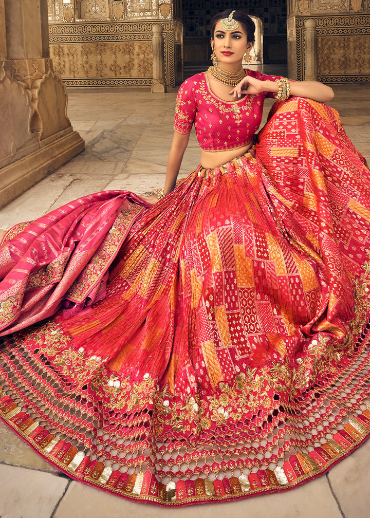 Pink & Orange Banarasi Silk Lehenga Choli with Heavy Embroidery Work