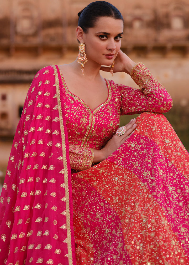 Shades Of Pink Designer Anarkali Suit with Full Embroidery work