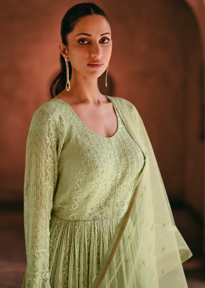 Pastel Green Designer Anarkali Suit with Embroidery work