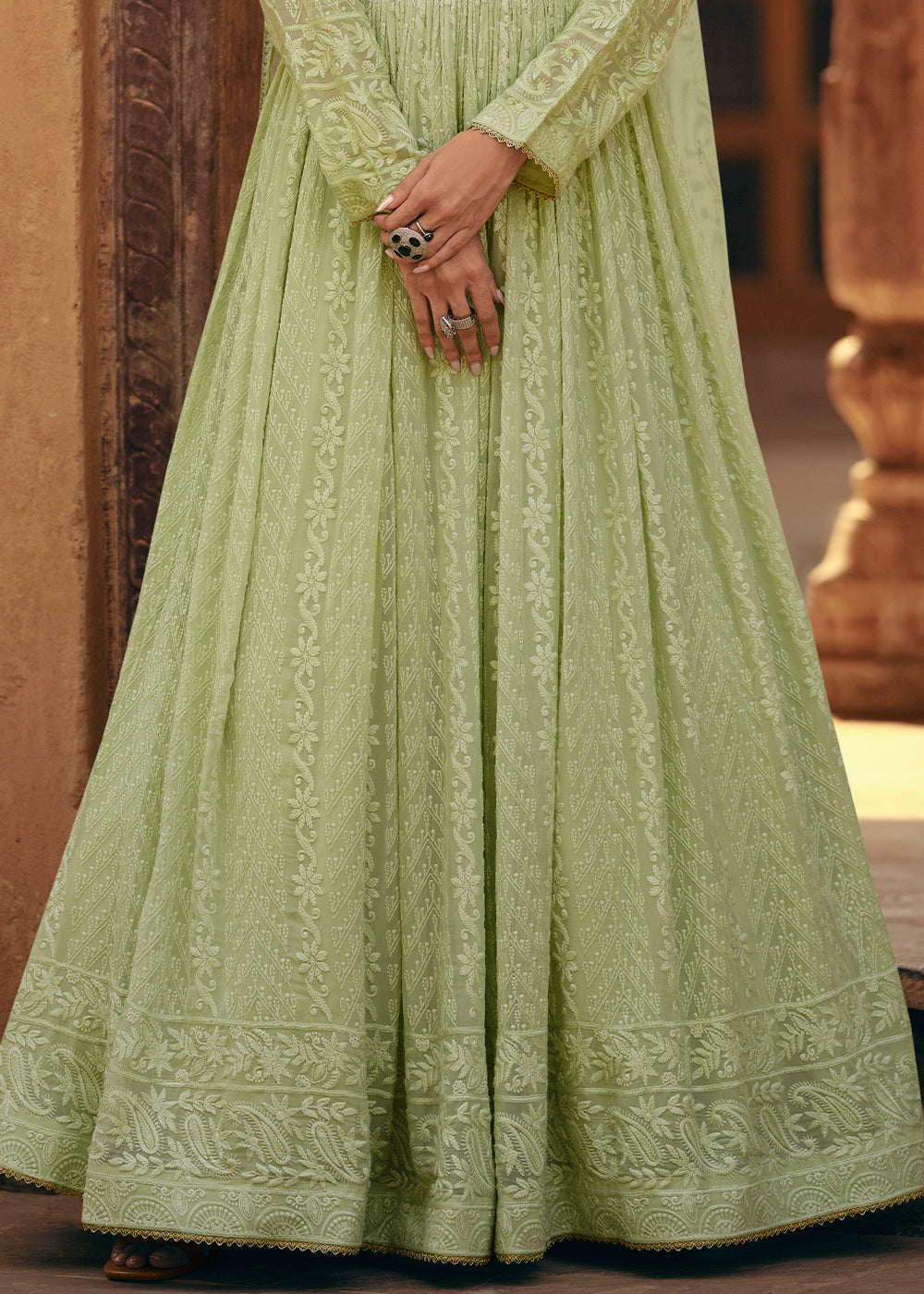 Pastel Green Designer Anarkali Suit with Embroidery work