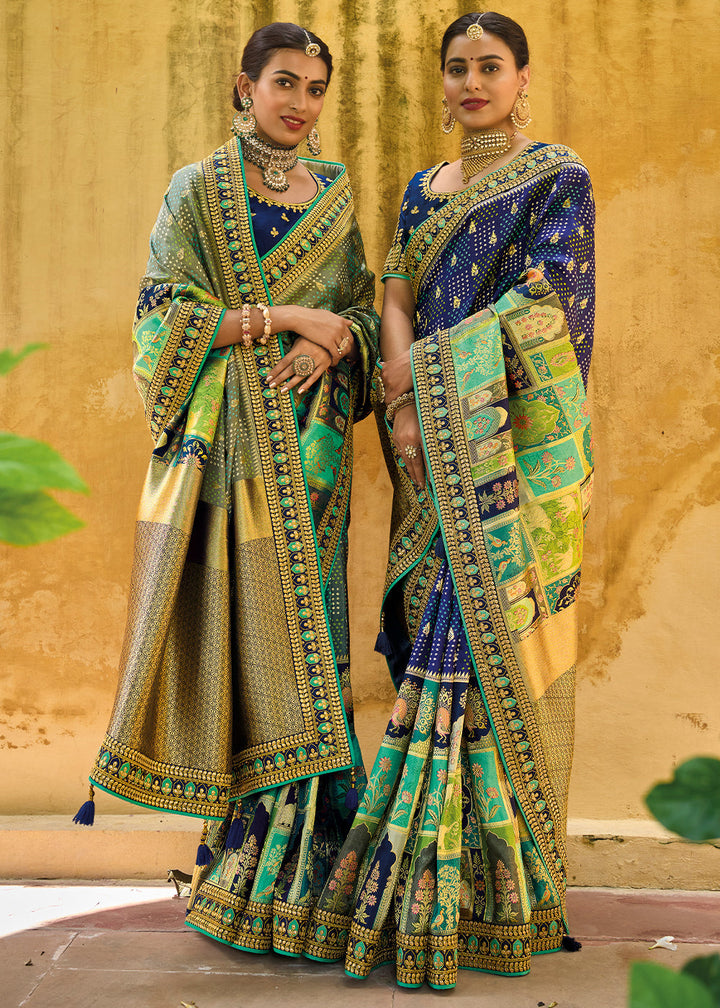 Multi Coloured Dola Silk Saree with Beautiful Embroidery work: Wedding Edition