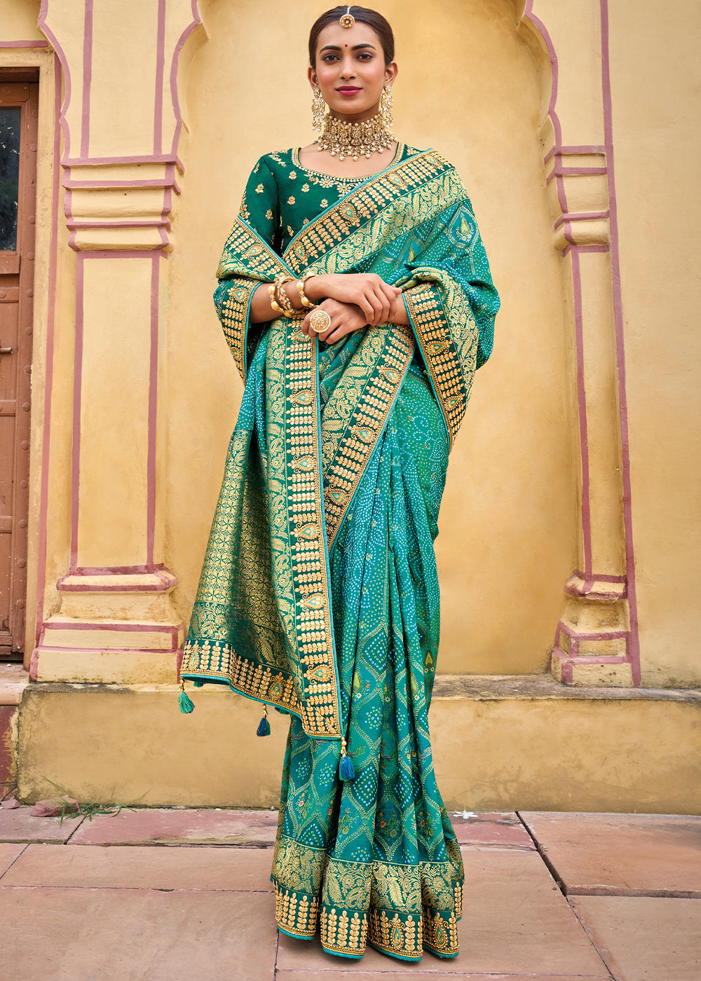 Cerulean Blue Dola Silk Saree with Beautiful Embroidery work: Wedding Edition