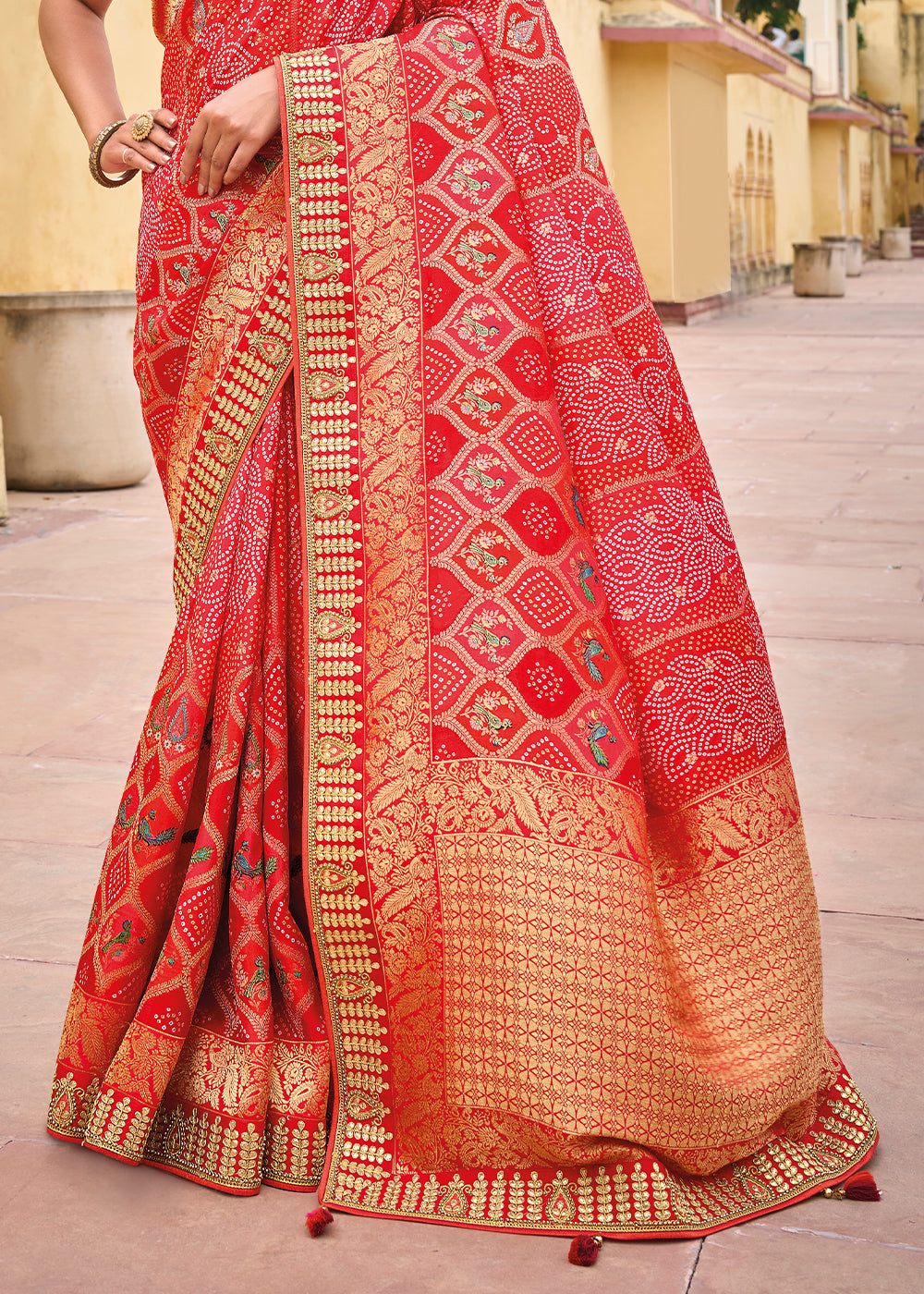 Persian Red Dola Silk Saree with Beautiful Embroidery work: Wedding Edition