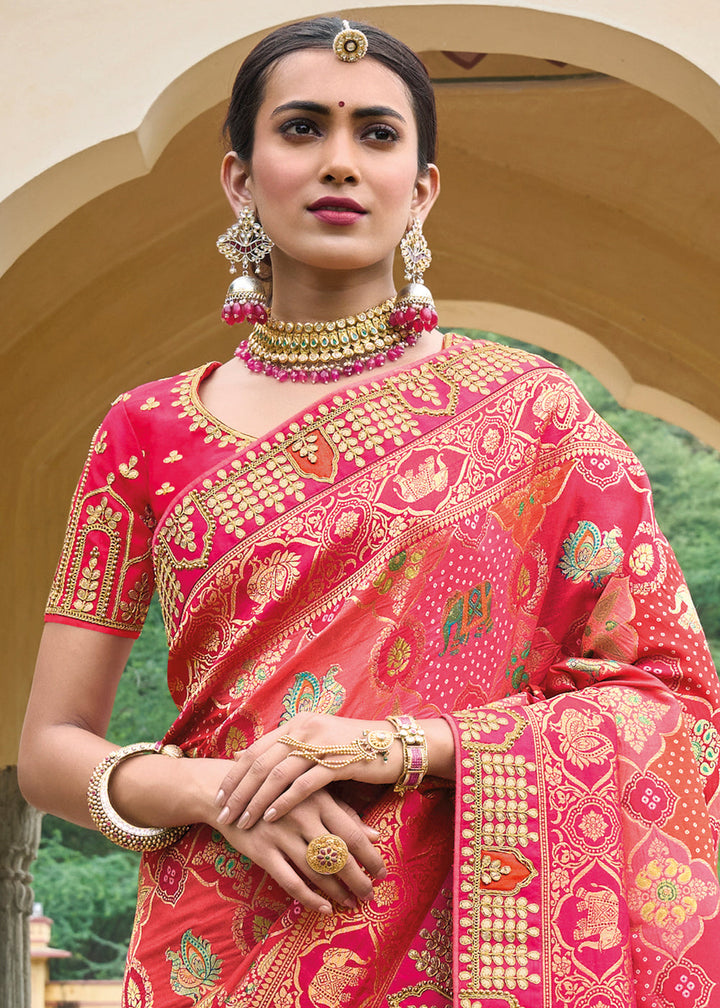 Punch Pink Dola Silk Saree with Beautiful Embroidery work: Wedding Edition