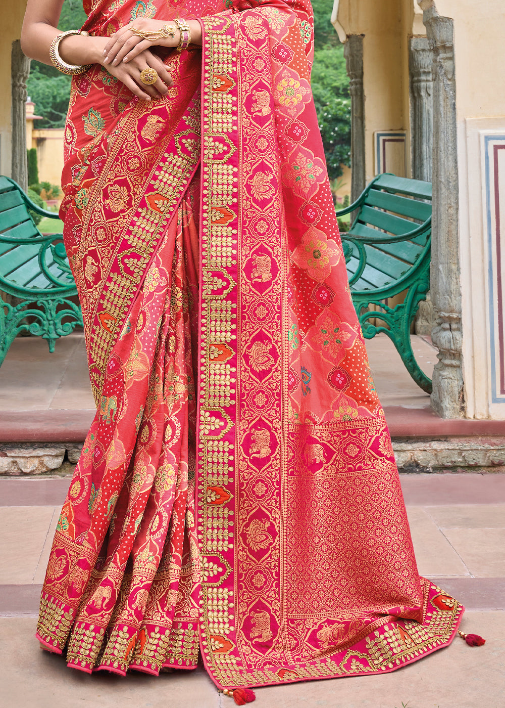 Punch Pink Dola Silk Saree with Beautiful Embroidery work: Wedding Edition