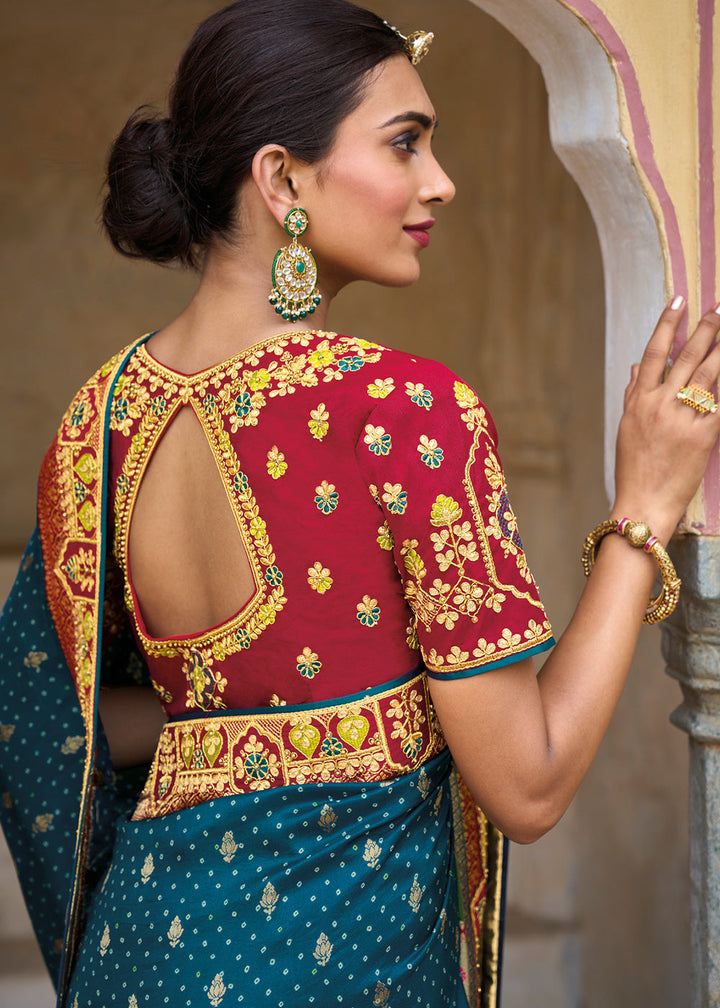 Ocean Blue Dola Silk Saree with Beautiful Embroidery work: Wedding Edition