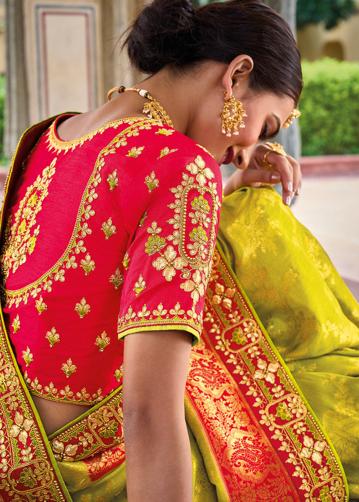 Pear Green Dola Silk Saree with Beautiful Embroidery work: Wedding Edition