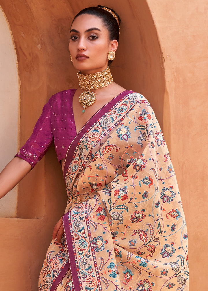 Tan Brown Patola Printed Tissue Silk Saree with Designer Blouse