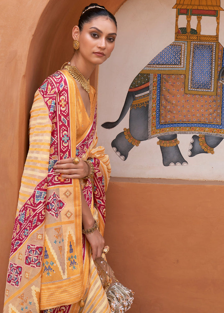 Shades Of Yellow Patola Printed Tissue Silk Saree with Designer Blouse