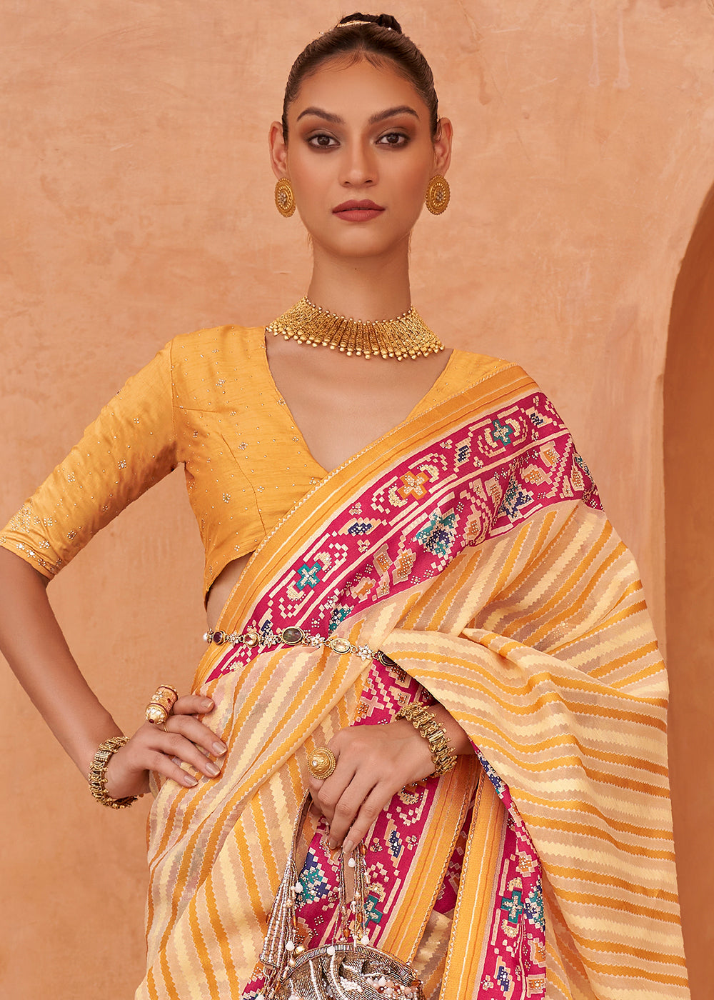 Buy Beautiful Kanchi Border Copper Tissue Silk Gold Saree With Unstitched  Running Blouse Designer Sari Indian Bollywood Online in India - Etsy | Saree,  Saree wedding, Saree designs