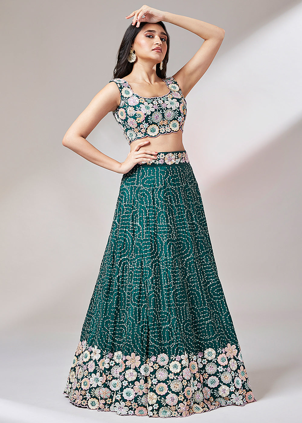 Teal Green Georgette Lehenga Choli With Heavy Sequins Embroidery Work