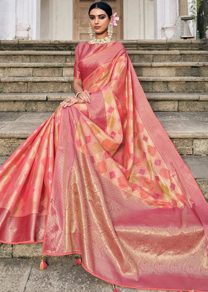 Shades Of Pink Zari Woven Organza Silk Saree