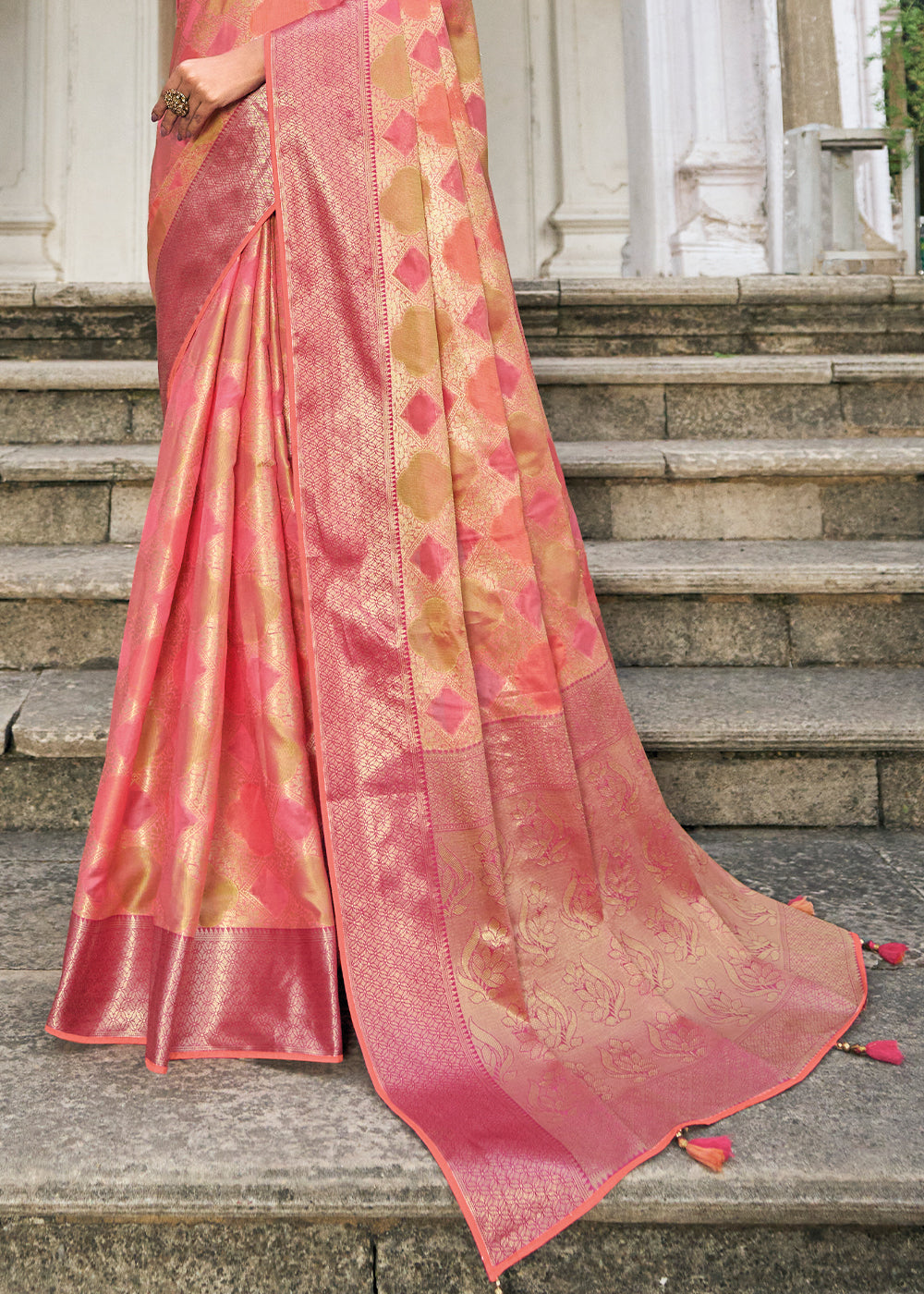 Shades Of Pink Zari Woven Organza Silk Saree