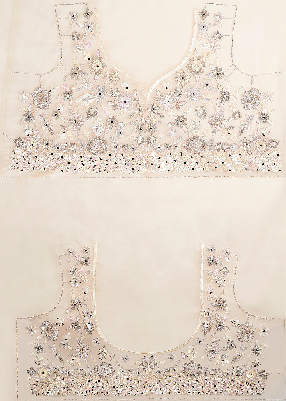 Cream White Net Lehenga Choli with Sequins,Coding Thread Embroidery work