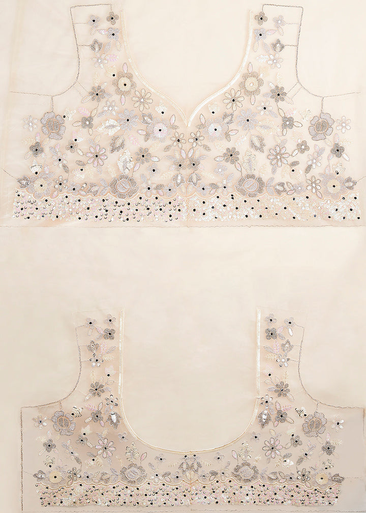 Cream White Net Lehenga Choli with Sequins,Coding Thread Embroidery work