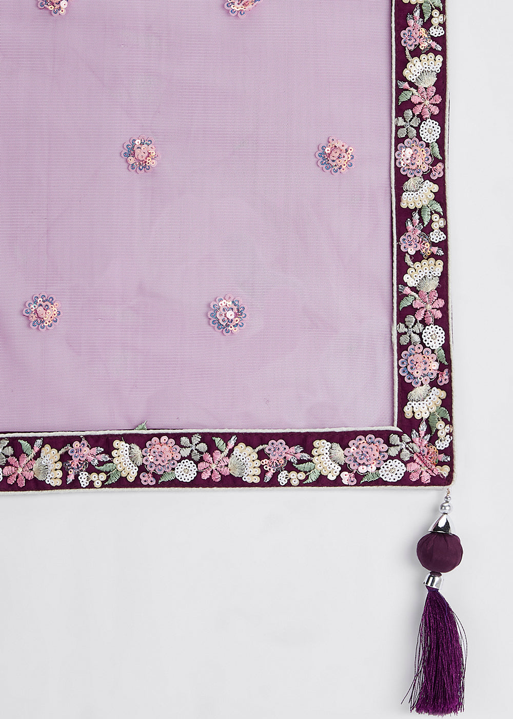 Tyrian Purple Net Lehenga Choli With Sequins & Thread Embroidery Work