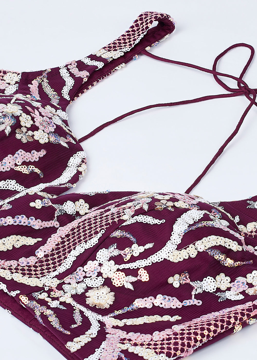 Tyrian Purple Net Lehenga Choli With Sequins & Thread Embroidery Work