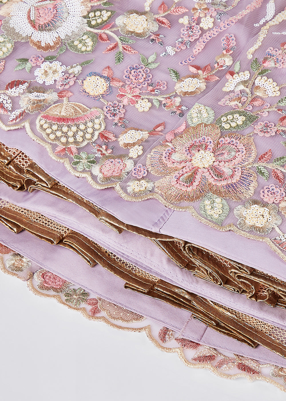 Lilac Purple Net Lehenga Choli With Sequins & Thread Embroidery Work