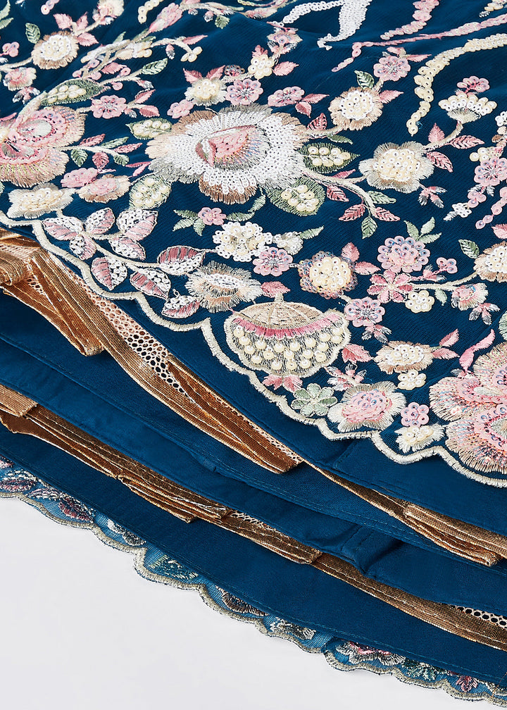Navy Blue Net Lehenga Choli With Sequins & Thread Embroidery Work