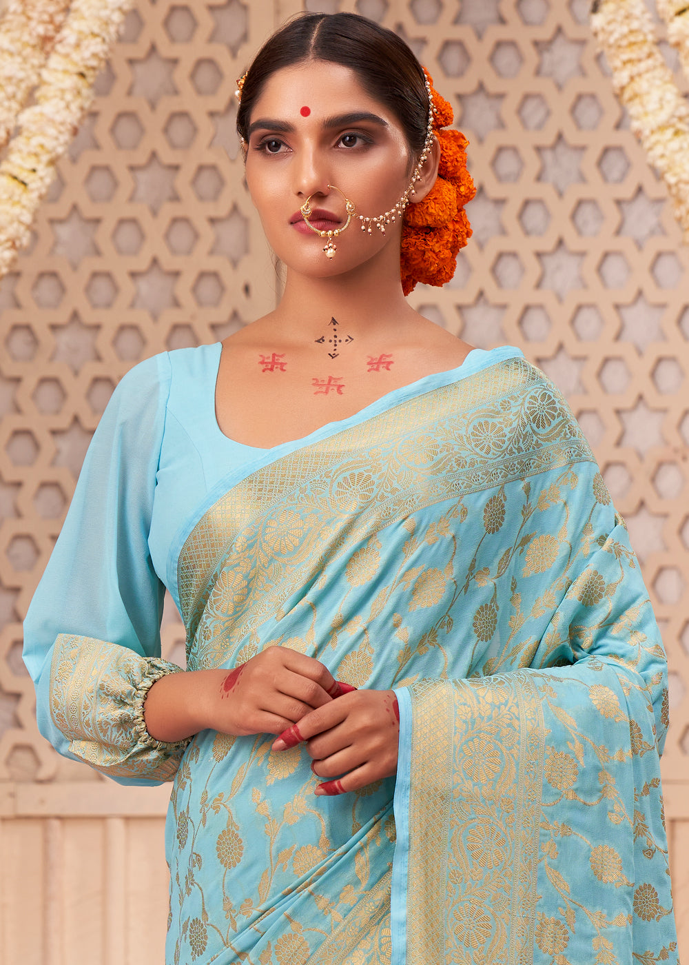 Baby Blue Woven Georgette Saree
