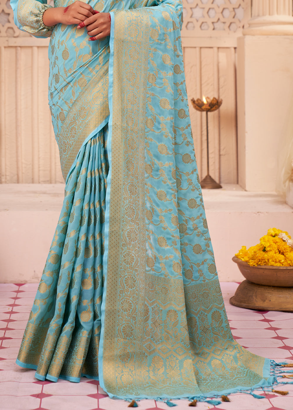Baby Blue Woven Georgette Saree