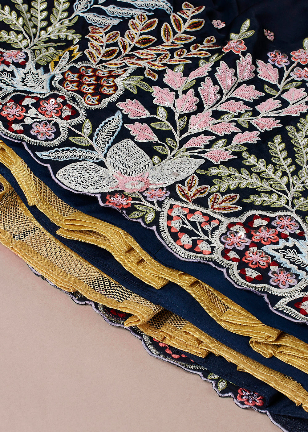Denim Blue Georgette Lehenga Choli with Heavy Sequins & Coding Thread Embroidery work