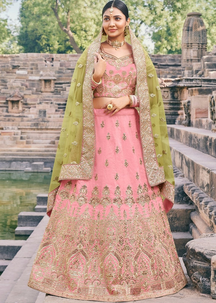 Creamy Pink Handloom Silk Lehenga Choli with Zari & Diamond work